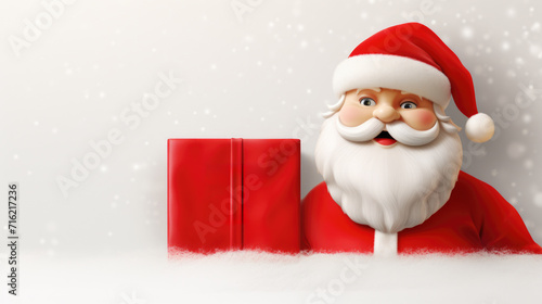 Santa Claus figurine holding red box. Perfect for Christmas decorations and gift-giving © vefimov