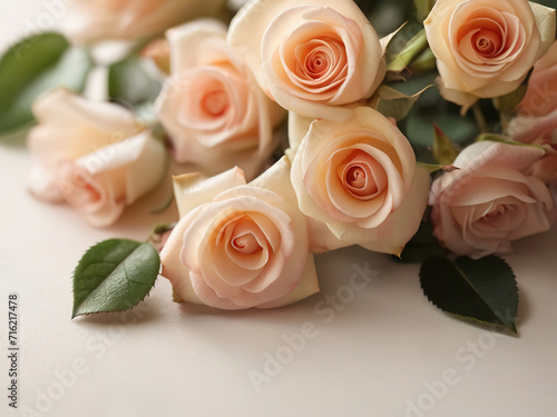 Beautiful fresh roses on white background  closeup. Space for text