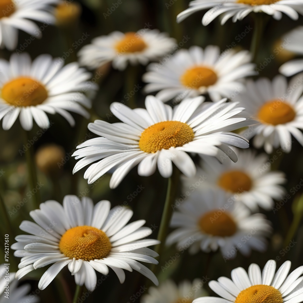 Fototapeta premium White daisies on a background of green grass close-up