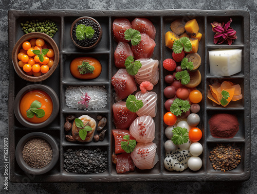 Wallpaper Mural Assorted Sushi and Sashimi Ingredients in Bento Box Torontodigital.ca