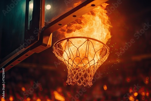 Fiery Basketball Score in a Dynamic Game at Night photo