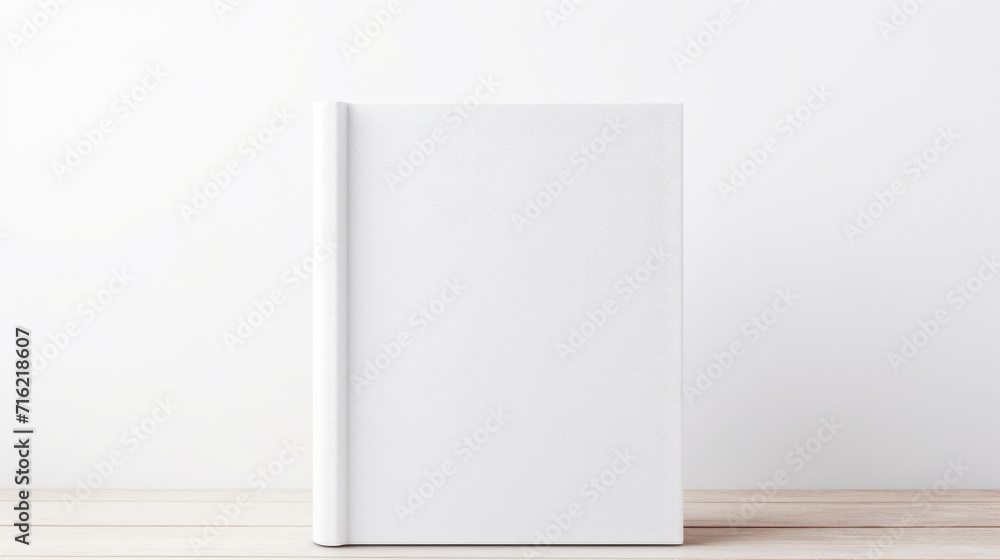 White book sitting on top of wooden table. Perfect for educational or office-related projects