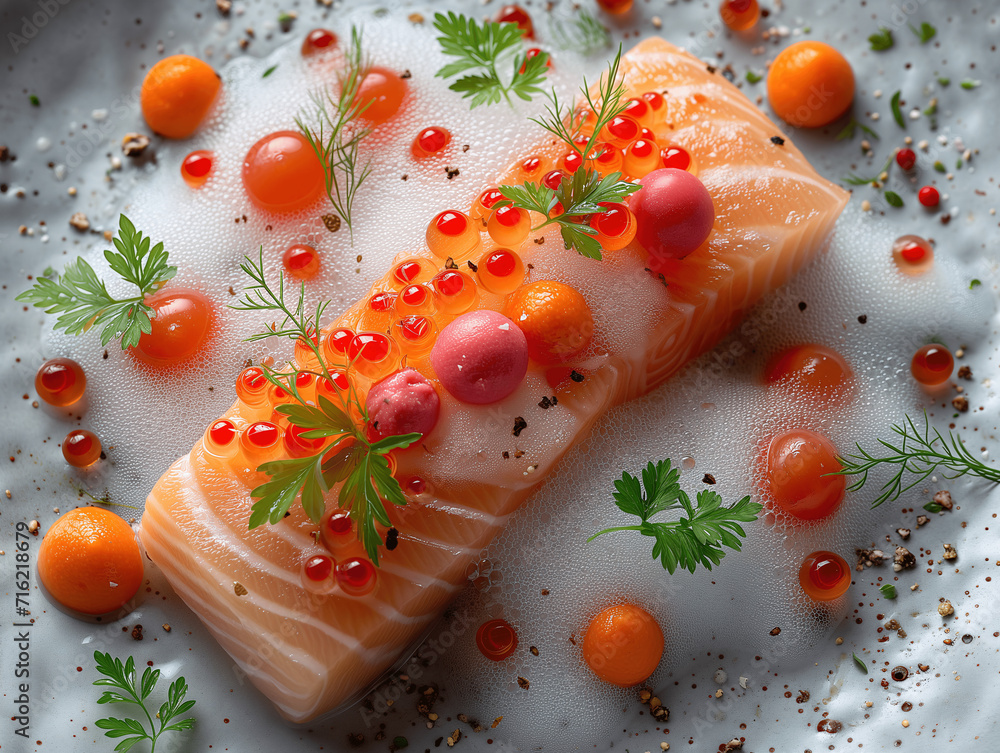 Gourmet Salmon Sashimi with Caviar and Herbs Gourmet Salmon Sashimi with Caviar and Herbs