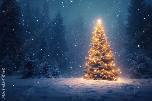 A magnificent lit Christmas tree. Generative Ai.