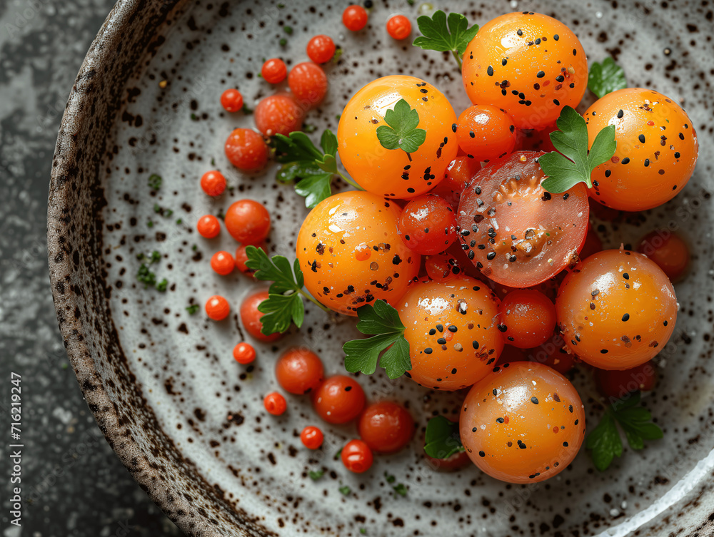 Fresh Cherry Tomatoes with Parsley and Black Sesame Seeds