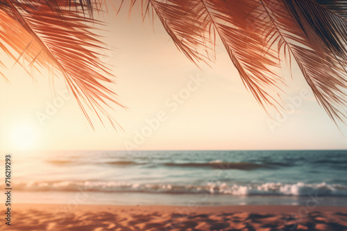 Beautiful sunset scene with sun setting over ocean and beach. Perfect for travel and nature-themed designs