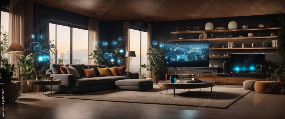 illustrate the concept of the Internet of Things with an image of a smart home, featuring various connected devices and appliances illustrate the concept of the Internet of Things with an image of a smart home, featuring various connected devices and appliances