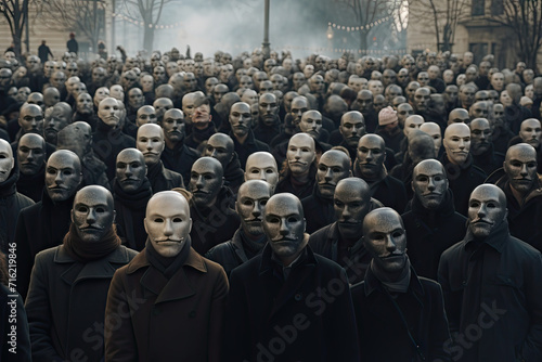 Surreal Crowd with Faceless Individuals in a Uniform Appearance © KirKam