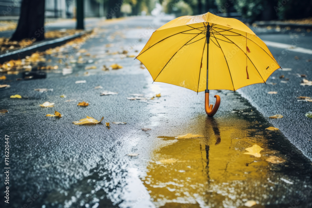 Street wet outdoors day water city storm rain person rainy umbrella weather