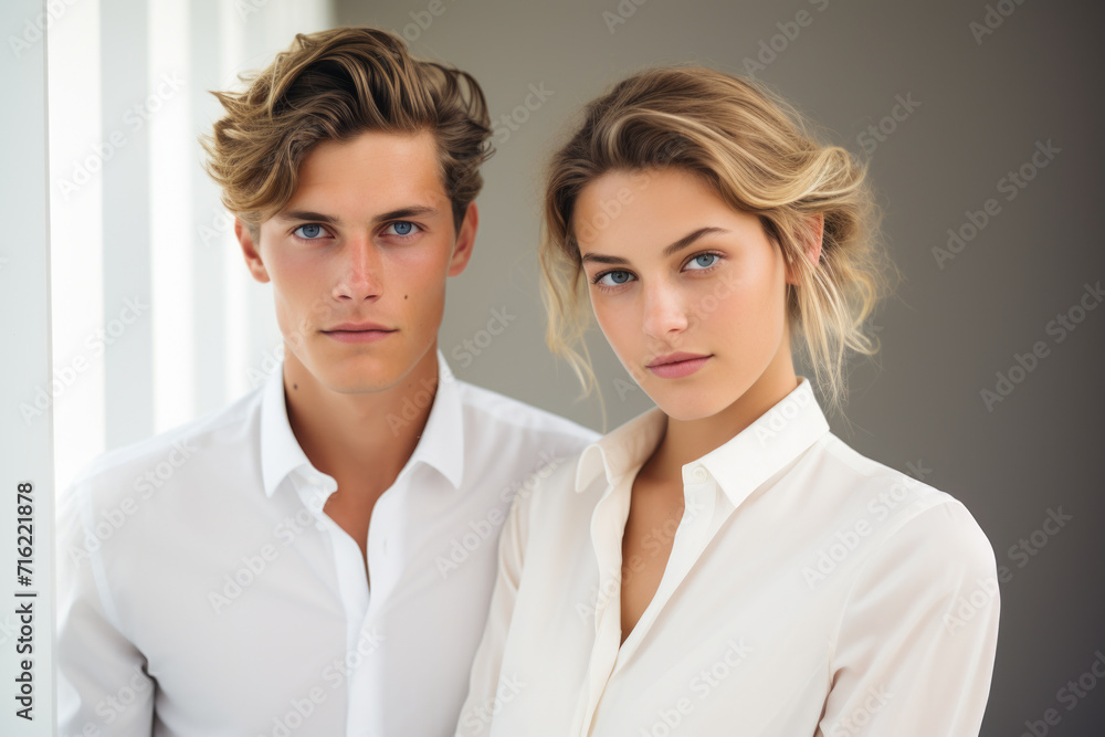 Picture of man and woman standing side by side. Suitable for various uses Picture of man and woman standing side by side. Suitable for various uses
