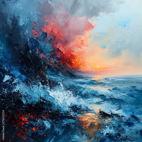 Abstract Ocean Sunset Artwork