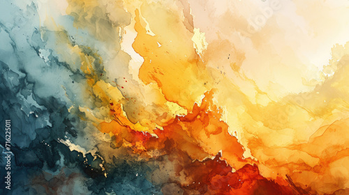 Warm abstract watercolor background with a mix of golden yellow, soft orange and creamy white © boxstock production
