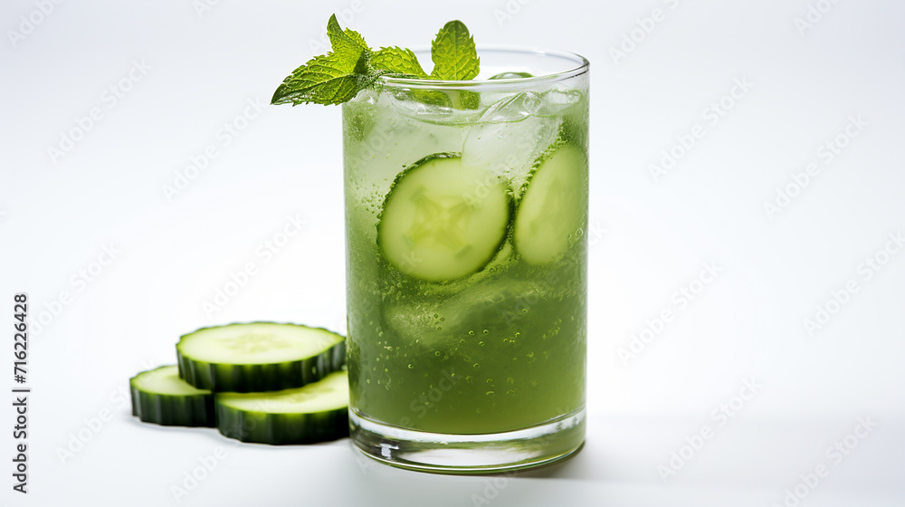 iced cucumber green tea chilled green tea infused with cucumber slices isolated on white background iced cucumber green tea chilled green tea infused with cucumber slices isolated on white background
