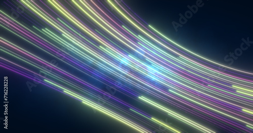 Abstract bright green glowing flying waves from twisted lines energy magical background © Bolbik