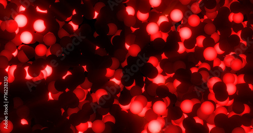 Red bright glowing energy balls garlands with light festive Christmas background