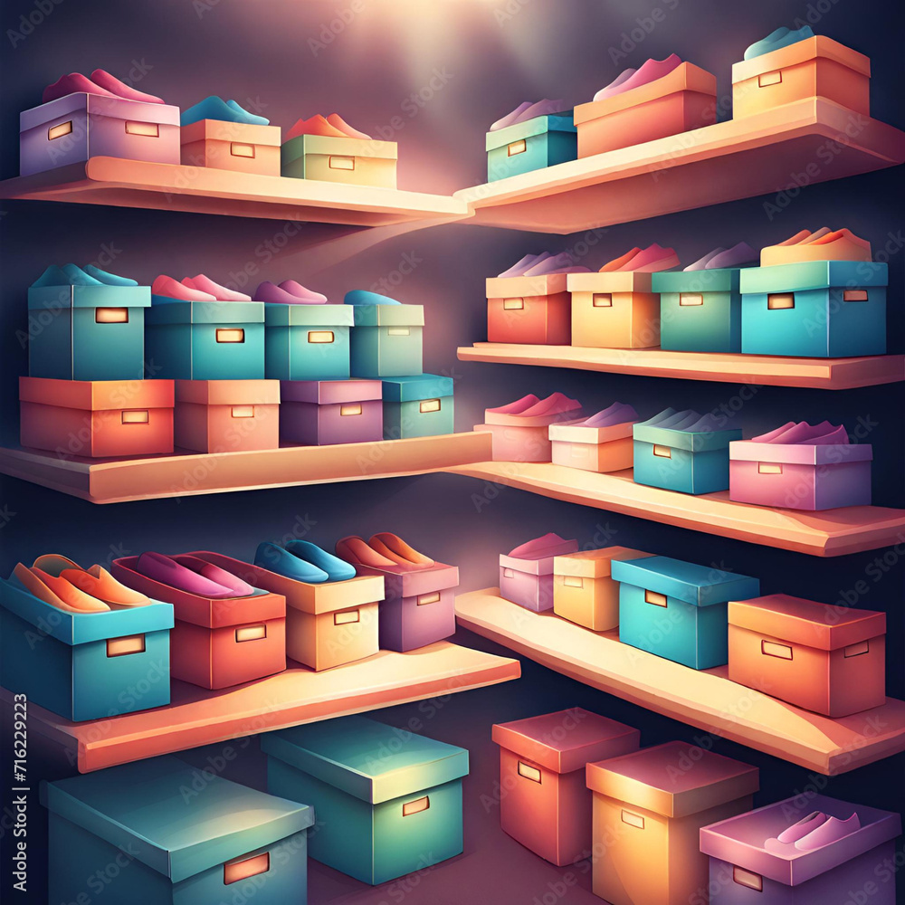 A shelf filled with neatly arranged shoeboxes A shelf filled with neatly arranged shoeboxes