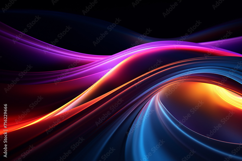 Dark abstract neon wave background created with Generative AI Dark abstract neon wave background created with Generative AI