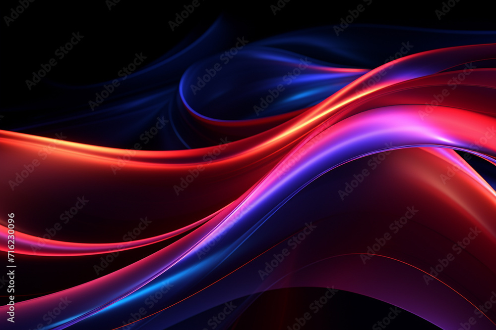 Dark abstract neon wave background created with Generative AI Dark abstract neon wave background created with Generative AI