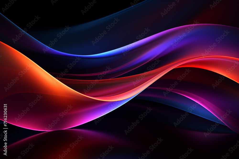 Dark abstract neon wave background created with Generative AI Dark abstract neon wave background created with Generative AI