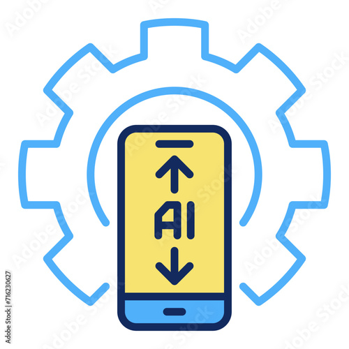 Gear with AI Smart-phone vector Artificial Intelligence in Phone Settings colored icon or design element