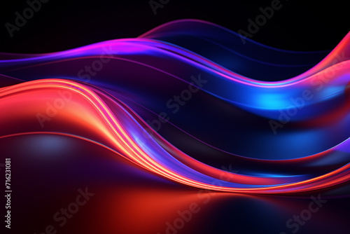 Dark abstract neon wave background created with Generative AI