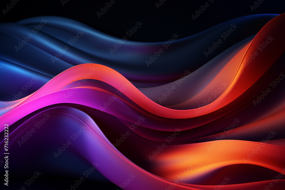 Dark abstract neon wave background created with Generative AI Dark abstract neon wave background created with Generative AI