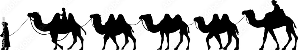 Camel Herder Silhouette illustration. Camel Caravan Silhouette Camel Herder Silhouette illustration. Camel Caravan Silhouette