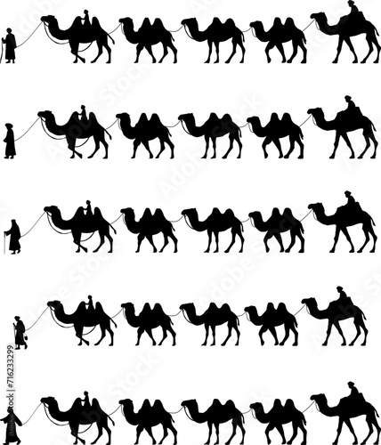 Collection of Camel Herder Silhouette illustration. Camel Caravan Silhouette