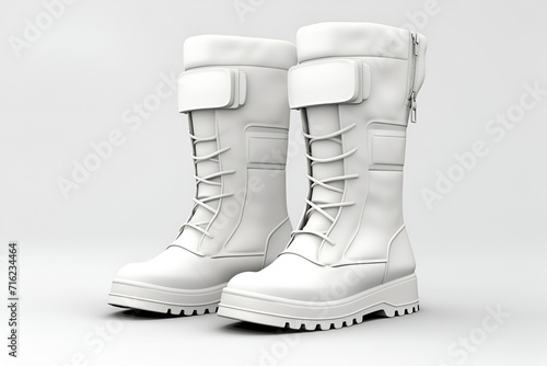 Mockup fashionable white winter snow boots or moon boots on white background. Place for design, print and showcasing. Generate Ai.