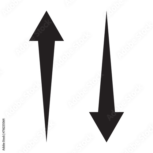 Simple up and down arrows. Upward, downward arrows in black colour. Used in various webs ,templeates etc. Isolated in white background in eps 10.