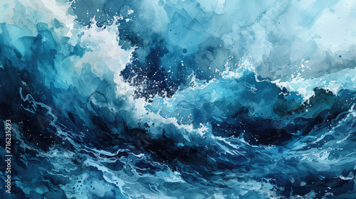 Abstract watercolor background with various shades of blue like waves in the ocean © boxstock production
