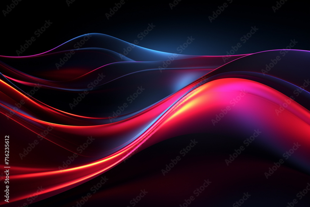 Dark abstract neon wave background created with Generative AI Dark abstract neon wave background created with Generative AI