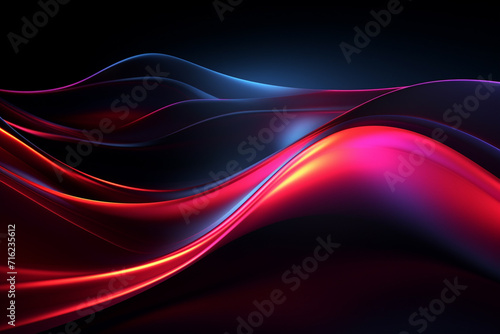 Dark abstract neon wave background created with Generative AI © dendyh7