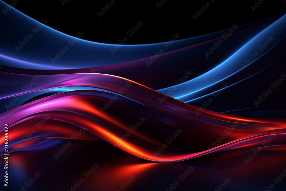 Dark abstract neon wave background created with Generative AI Dark abstract neon wave background created with Generative AI