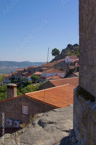 photo background, view of  Monsanto roofs and the valley from the mountain in Portugal, Europe