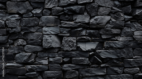 A textured black rock wall with scattered rocks