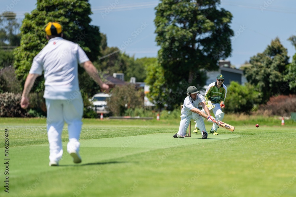 amateur game of local cricket match, cricket bat and bowl in summer amateur game of local cricket match, cricket bat and bowl in summer