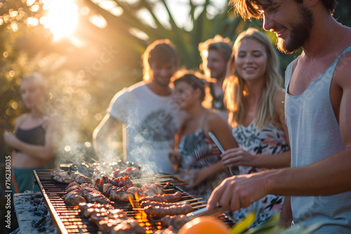 A group of friends in Australia enjoying a Christmas day barbeque in the warm weather photo