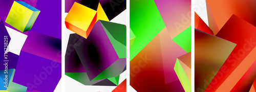 Flying 3d shapes, cubes and other geometric elements background design for wallpaper, business card, cover, poster, banner, brochure, header, website