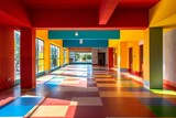 interior of kindergarten inspiring playful colorful color blocks atmosphere