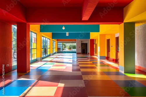 interior of kindergarten inspiring playful colorful color blocks atmosphere