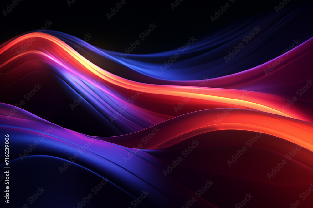 Dark abstract neon wave background created with Generative AI Dark abstract neon wave background created with Generative AI
