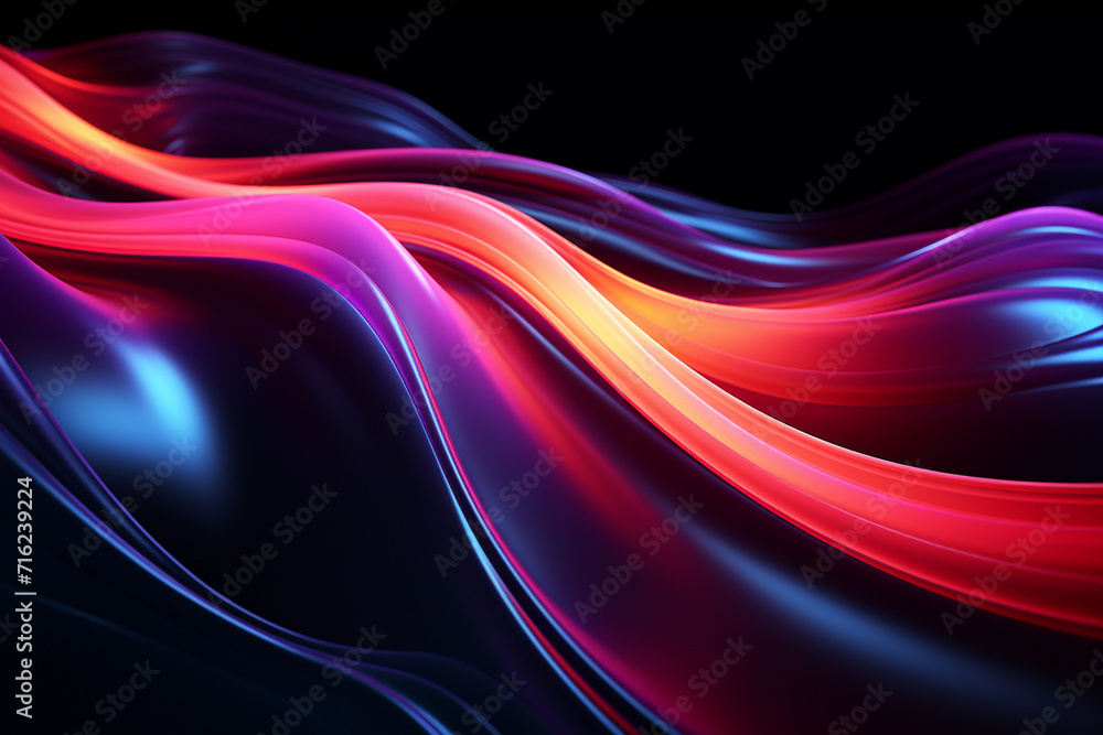 Dark abstract neon wave background created with Generative AI Dark abstract neon wave background created with Generative AI