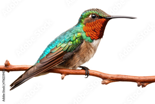 Beautiful Hummingbird on a Branch Isolated On Transparent Background