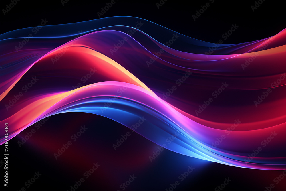 Dark abstract neon wave background created with Generative AI Dark abstract neon wave background created with Generative AI