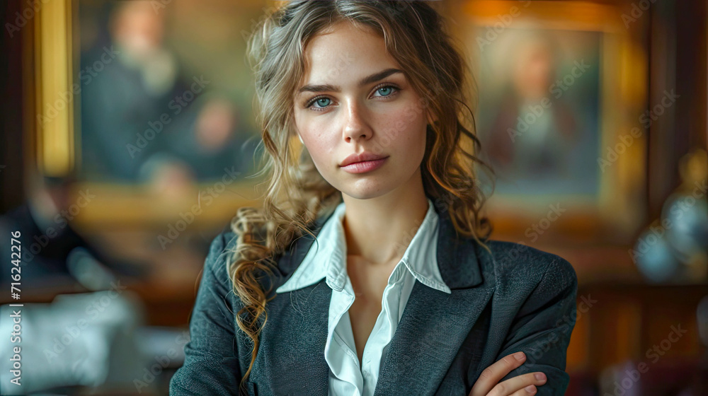 Portrait of a beautiful young woman lawyer in court Portrait of a beautiful young woman lawyer in court
