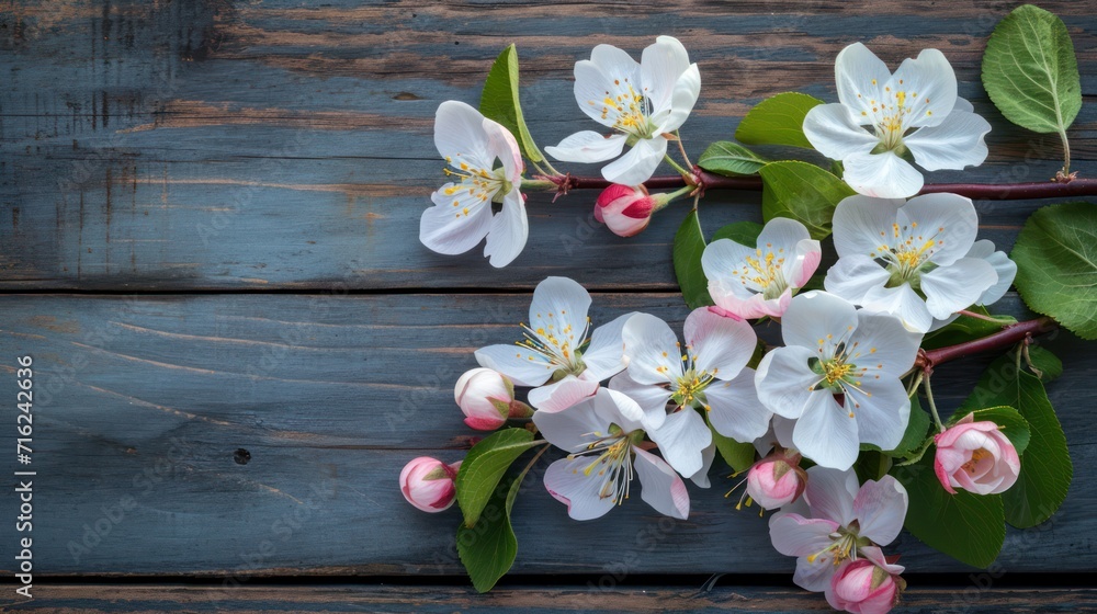 Spring blossom on wooden background. Top view with copy space. Spring blossom on wooden background. Top view with copy space.