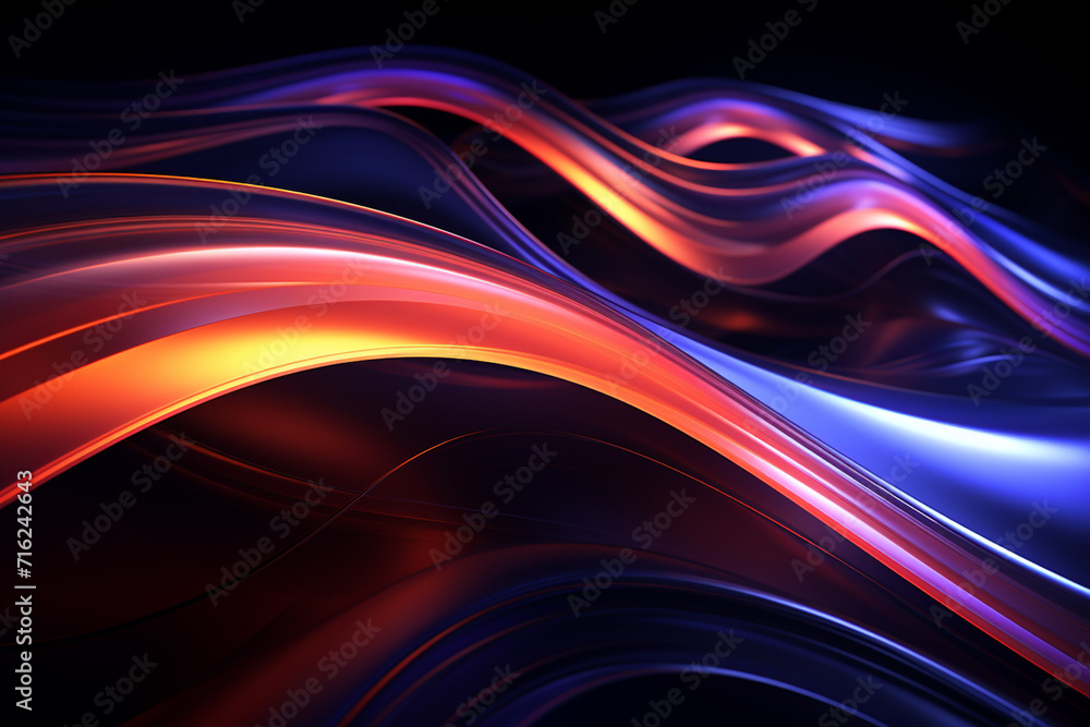 Dark abstract neon wave background created with Generative AI Dark abstract neon wave background created with Generative AI