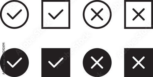 Check mark icon set. Check mark and cancel icons.