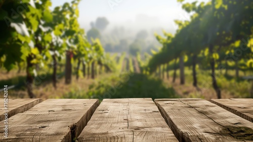 Wooden table with vineyard in the background. Toned. © Christiankhs